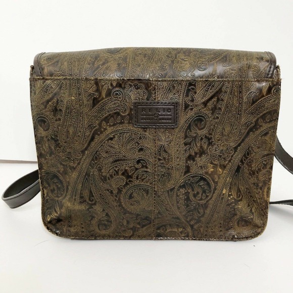 Vintage Relic Brown Paisley Tooled Faux Leather Flap Front Crossbody Satchel Bag - Picture 3 of 12